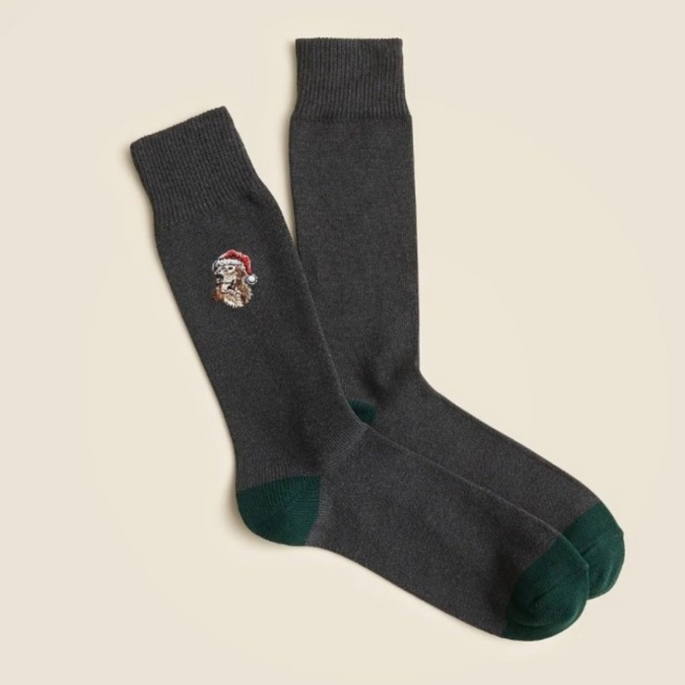 J.Crew Holiday Dog Critter Socks - Retriever Santa Grey O/S Men's BNWT SO